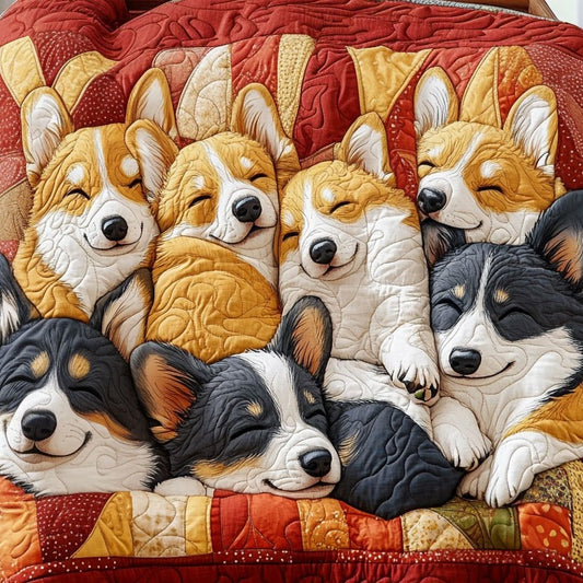 Corgi Cuddle Squad Artisan Quilt Artwork