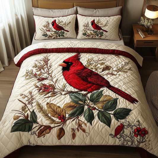 Elegant Red Cardinal Artisan Quilt Artwork