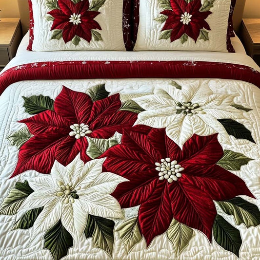 Winter Poinsettia Magic Artisan Quilt Artwork