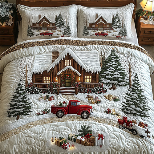 Peaceful Snow Cabin Artisan Quilt Artwork