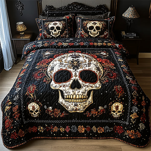 Vintage Skull Artisan Quilt Artwork