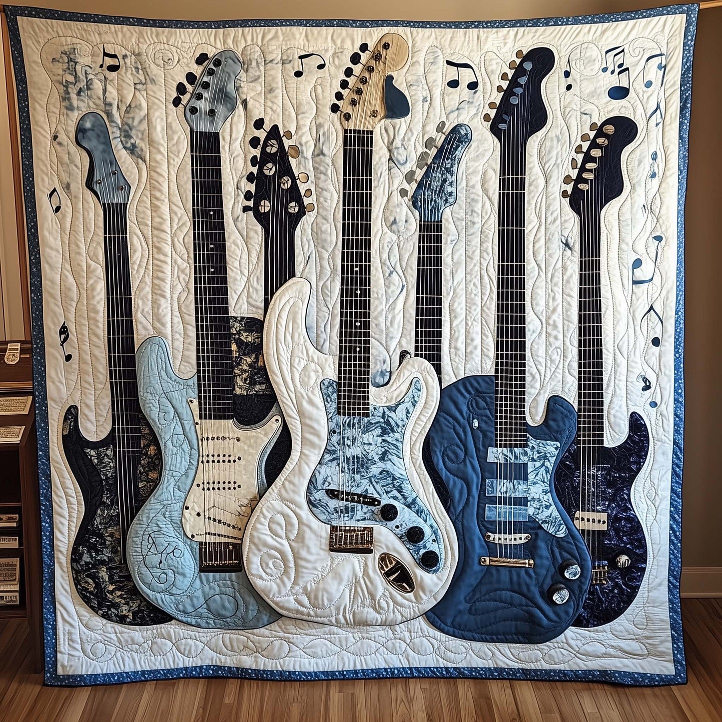 Elegant Guitar Artisan Quilt Artwork