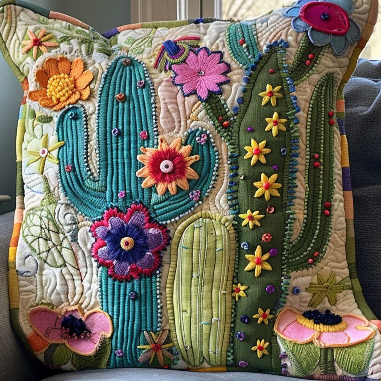 Exquisite Desert Cactus Artisan Quilt Artwork