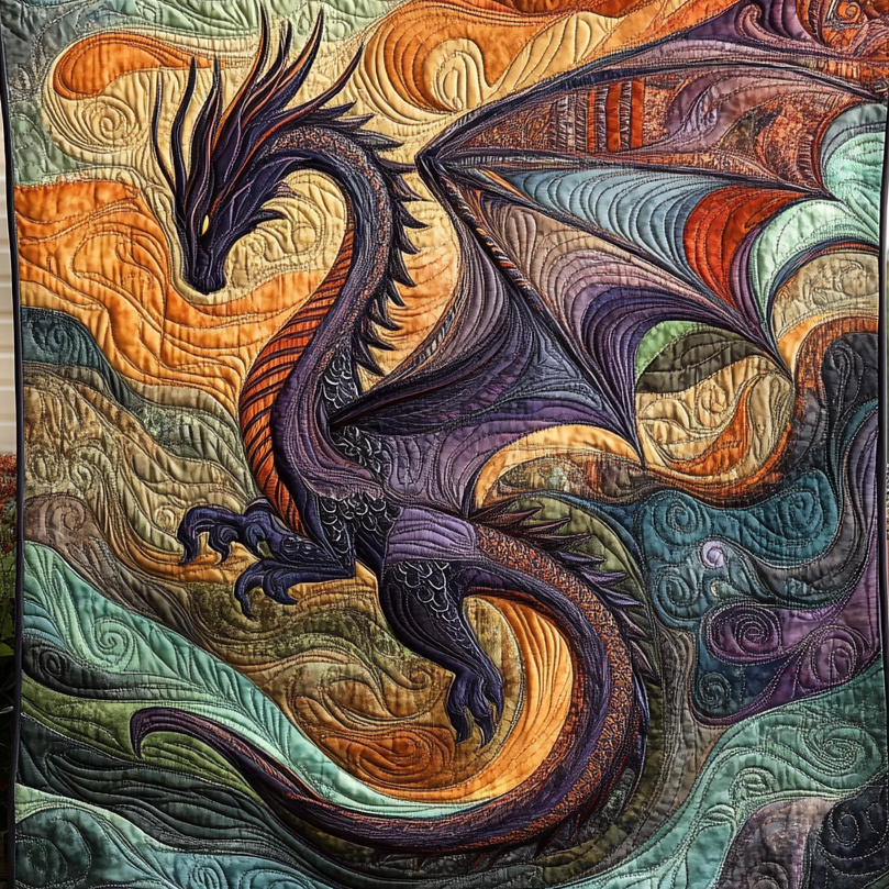 Lunar Serpent Artisan Quilt Artwork