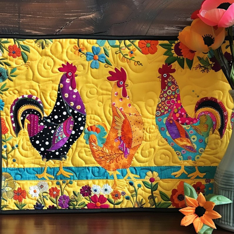 Radiant Rooster Paradise Artisan Quilt Artwork