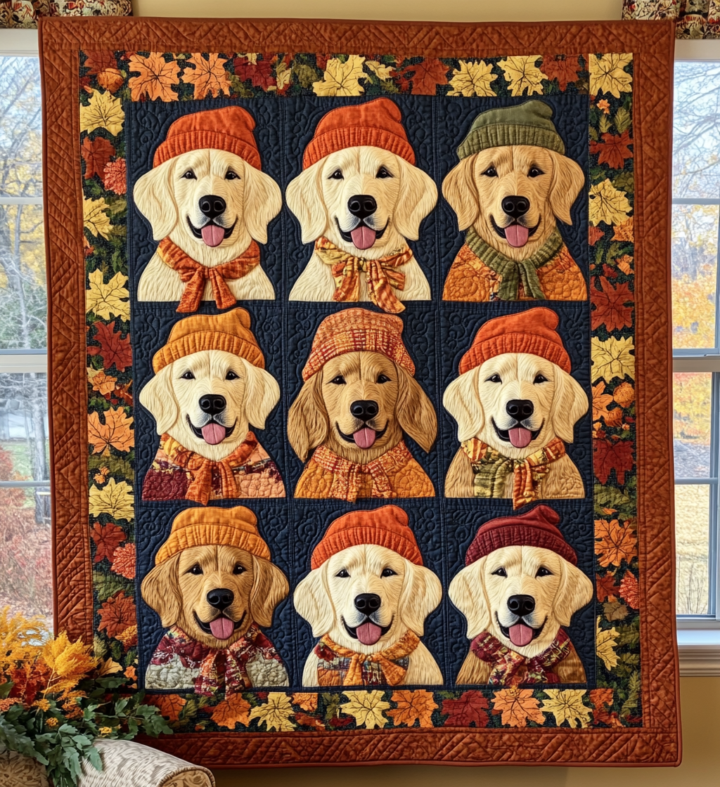 Retriever Autumn Vibes Artisan Quilt Artwork