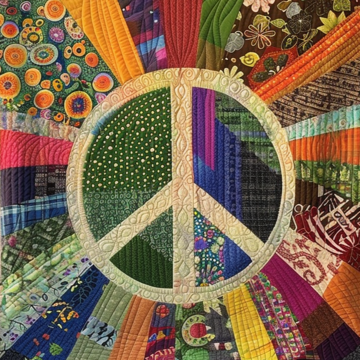 Retro Peace Sign Artisan Quilt Artwork