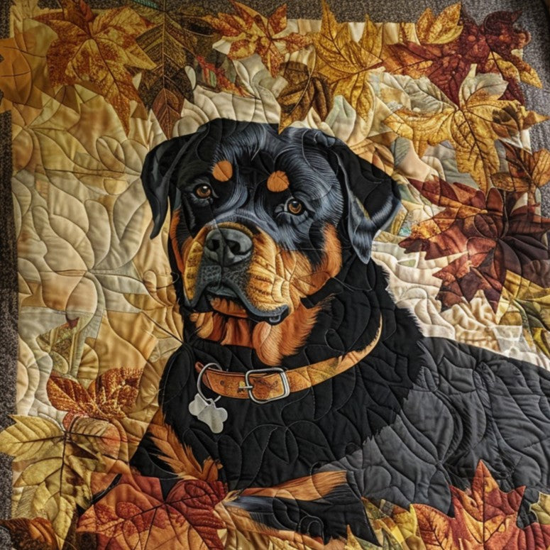 Rottweiler's Autumn Breeze Artisan Quilt Artwork