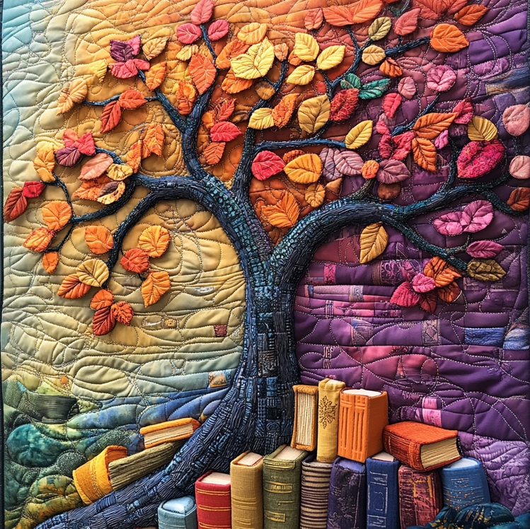 Tree Of Book Artisan Quilt Artwork