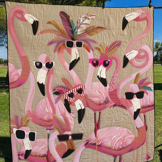 Tropical Flamingo Delight Artisan Quilt Artwork