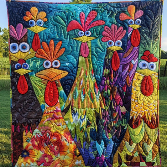 Whimsical Chickens Artisan Quilt Artwork